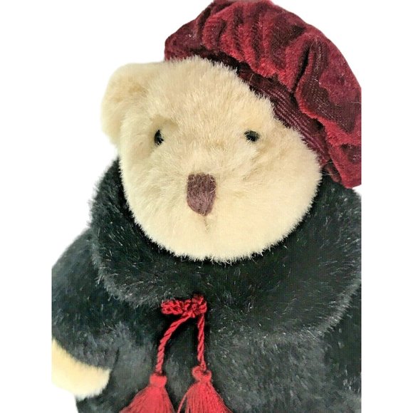 Russ Collectible Stuffed Teddy Bear Sasha Faux Fur Black Coat & Red Beret Hat 8" - Picture 2 of 7